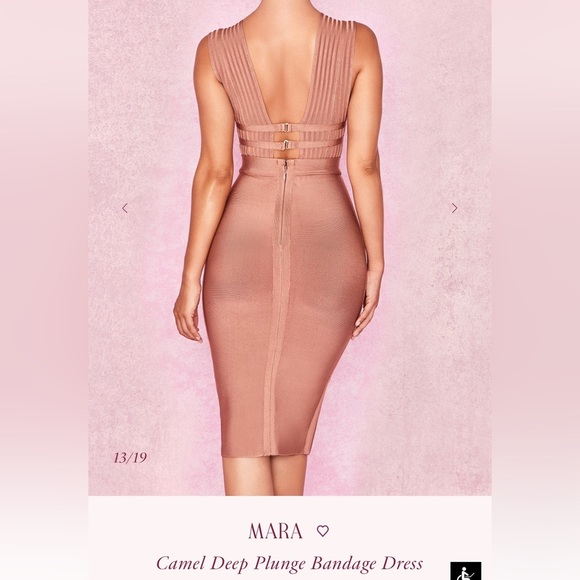 House of CB Camel Deep Plunge Bodycon Dress - Picture 4 of 8